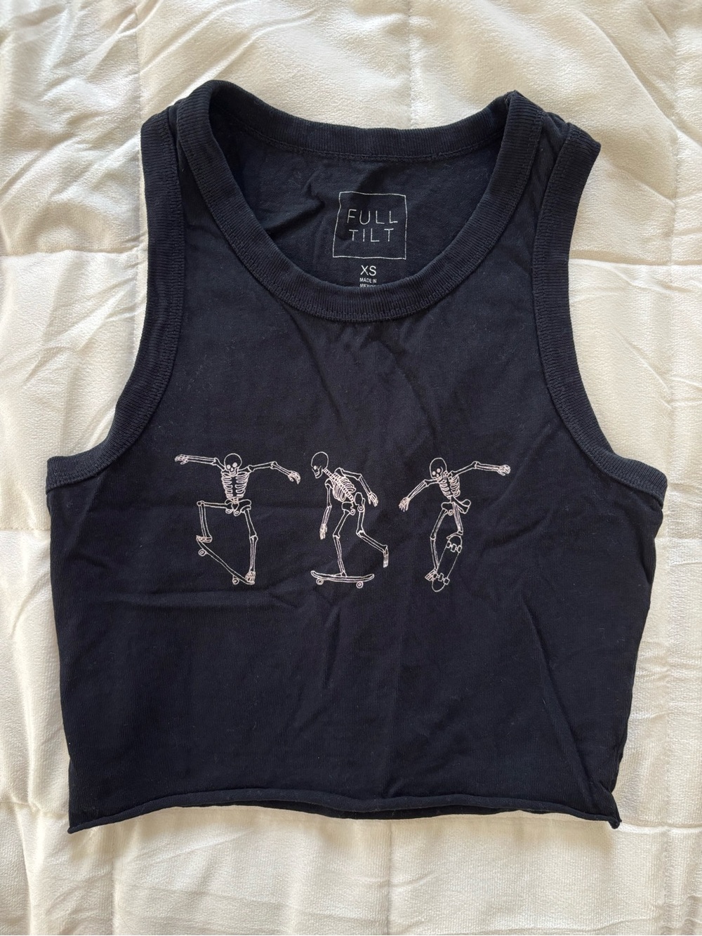 Full Tilt Black Skeleton Skateboard Graphic Muscle Tank Top Y2K
